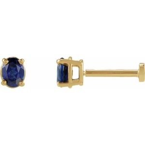 14K Yellow 4x3 mm Lab-Grown Blue Sapphire Earring